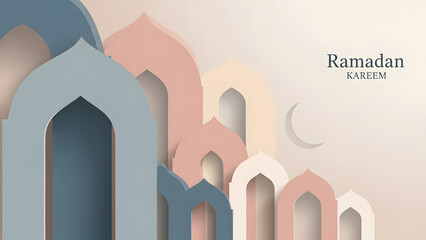 Abstract Islamic Architecture with Crescent Moon for Ramadan Celebration