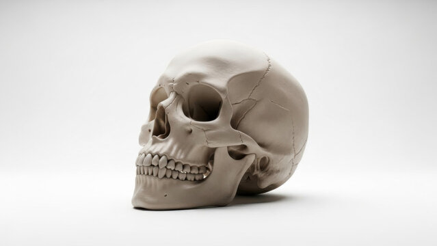 Human Skull on White Surface in Clear Lighting