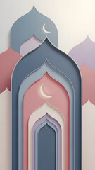 Abstract Islamic Architecture Arches with Crescent Moon and Cloud Shapes