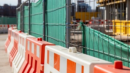 Construction Site with Safety Barriers and Fencing.