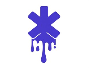 Obraz premium A stylized medical symbol, a blue eight-pointed star, with a dripping, liquid effect at its base