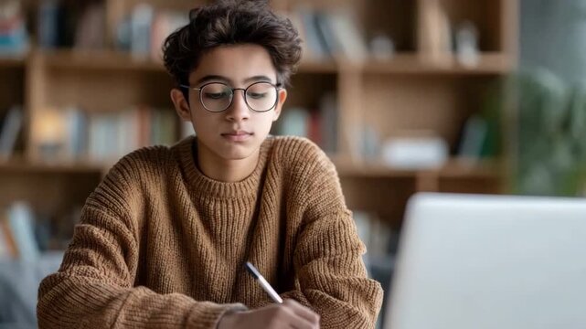 Child Studying Online with Laptop at Home