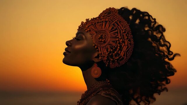 Royal African Woman Wearing Ornate Golden Headdress