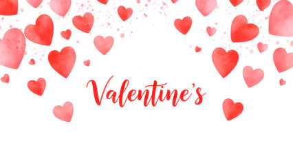 Watercolor red and pink hearts border with Valentine's text, romantic holiday illustration, isolated on transparent background, clipart or icon