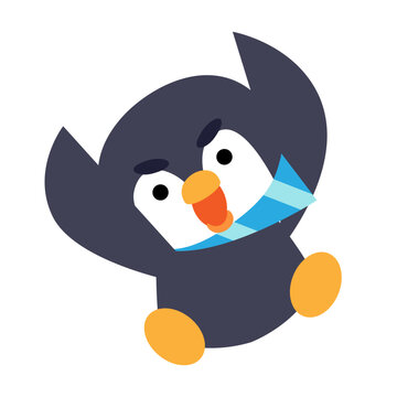 マフラーを巻いて転んだペンギンのかわいいキャラクターイラスト