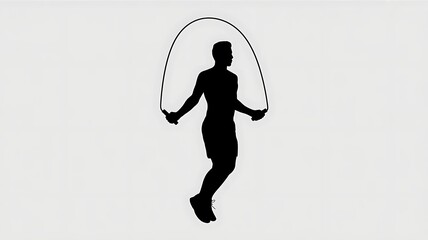 A woman jumping with a rope in a dynamic silhouette against a plain background