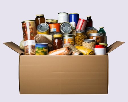 Box of assorted canned goods