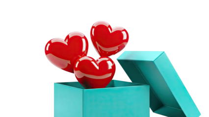 Red Hearts Erupting From Teal Gift Box