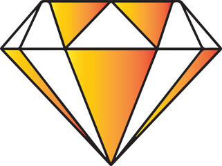A vibrant, multi-faceted diamond icon featuring bold black outlines and a warm orange-to-yellow gradient. This clean vector design symbolizes energy, luxury, and high-value gemstone quality.