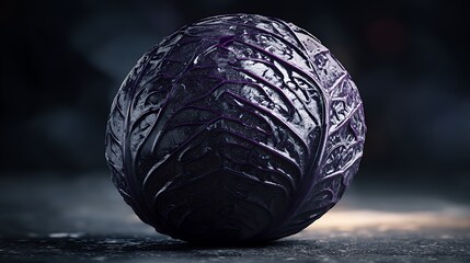 A close up shot of a single purple cabbage head