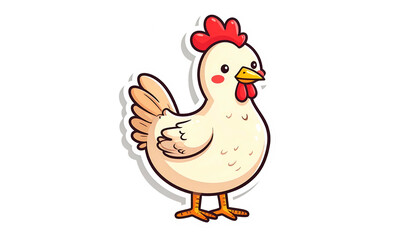 Fototapeta premium Cartoon Chicken Illustration with White Feathers and Red Comb on Transparent Background