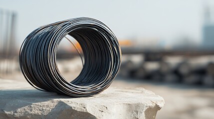 A Coil of New Steel Tie Wire For Rebar on a Stone Block