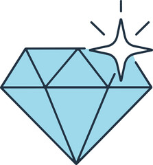 A geometric vector illustration of a light blue diamond with a prominent sparkle effect. This clean, faceted design represents luxury, premium quality, jewelry, and high-value rewards.