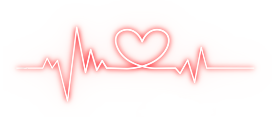 Neon glow heartbeat line with heart symbol for valentine and romance theme