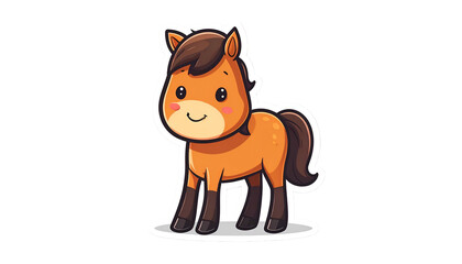 Fototapeta premium Cartoon Horse Illustration In Brown Tones With Smiling Face And Dark Mane Isolated On Transparent Background