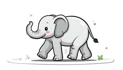 Fototapeta premium Cartoon Illustration of Walking Gray Elephant with White Outline Isolated on Transparent Background