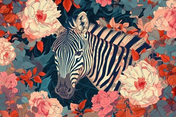 Fototapeta premium Zebra and flowers zebra art accessories.