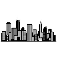 Fototapeta premium Modern City Skyline Silhouette with Diverse High-Rise Buildings, Urban Architecture, Business District View