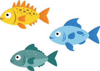 Fototapeta premium Cute Colorful Fish Illustration Set with Friendly Cartoon Marine Animals for Kids Education, Aquarium Graphics, Aquatic Themes, and Vector Designs