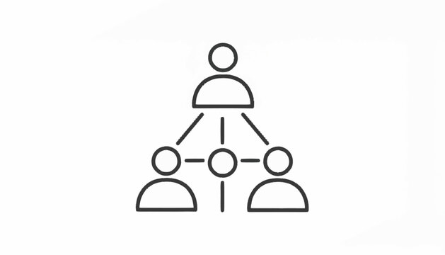 Simple outline vector icon representing a business organizational hierarchy, illustrating team structure, management, and communication flow among employees in a corporate network