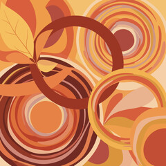 Abstract autumn circles and leaves pattern design.