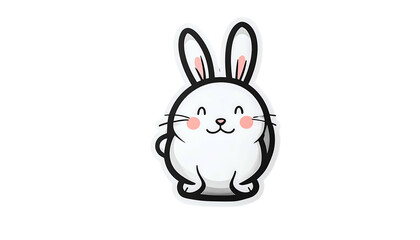 Obraz premium Cartoon White Rabbit with Pink Ears and Cheeks on Transparent Black Background