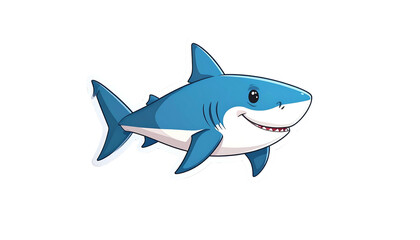Obraz premium Cartoonish Blue Shark Illustration Smiling with Pixelated Details on Transparent Background