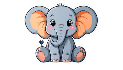Obraz premium Cute Cartoon Elephant Illustration on Transparent Background Isolated with a White Border