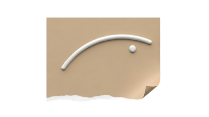 Minimalist white curved line and dot on torn beige paper