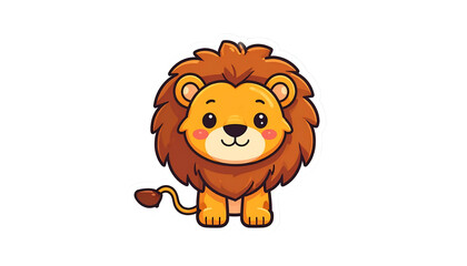Obraz premium Cute Cartoon Lion Sticker On Transparent Background