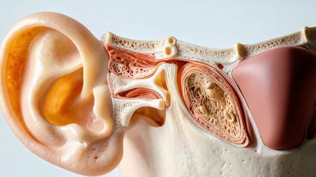 Detailed Human Ear Anatomy Model Showing Inner and Outer Structures