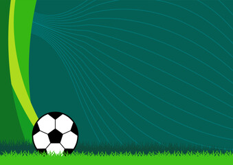 Background for a soccer banner in shades of green with a ball on the grass and space for text