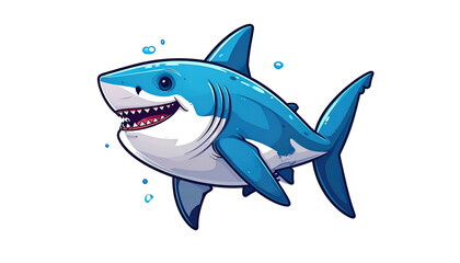 Fototapeta premium Pixel Art Illustration of a White and Blue Shark on Transparent Black Background