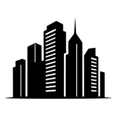 Obraz premium Modern City Skyline Silhouette Icon, Corporate Buildings Array, Business District Downtown