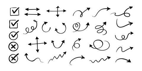 Naklejka premium Collection of Hand-Drawn Arrows and Checkmarks on White Background