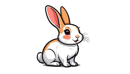 Obraz premium Pixelated Rabbit Illustration With Transparent Background Showing White Body Brown Ears and Cheeks with a Sprig of Green