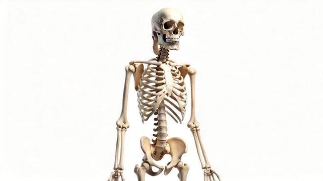 Detailed anatomical human skeleton model isolated on white background