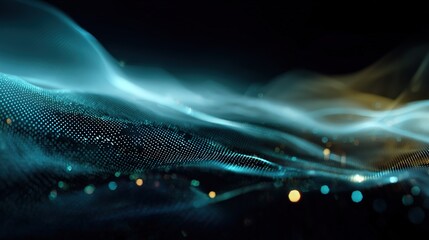 Futuristic Blue & Gold Light Waves: Glowing Digital Streaks With Particle Sparkles On Dark Background, Sci-Fi Tech Visual For Design, Gaming And Innovation Projects
