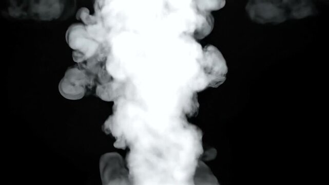Abstract white smoke column against a black background for compositing.