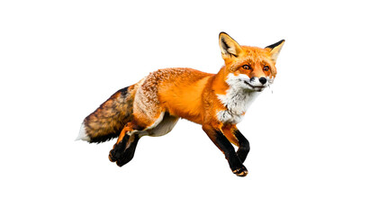 Obraz premium Running Red Fox Against Black Background Showing Full Body and Natural Fur