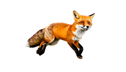 Running Red Fox Against Black Background Showing Full Body and Natural Fur