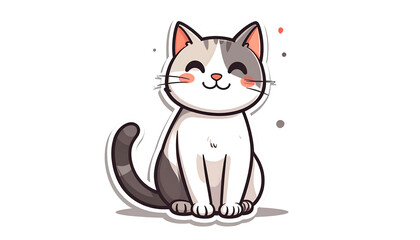 Obraz premium Smiling Cat Sitting With White and Gray Fur On Black Background