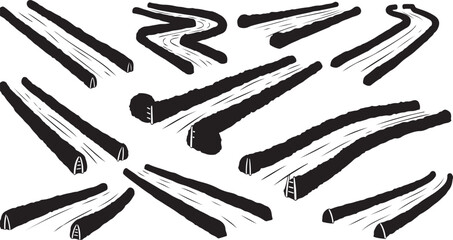 Black and white illustration of various stick shapes scattered