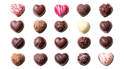 Delicious valentine's chocolate hearts, sweet treats, isolated on transparent background