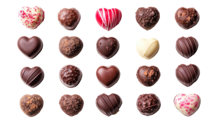 Valentine's day chocolate hearts collection, isolated on transparent background