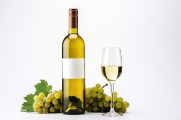 Fototapeta premium White wine bottle glass drink.