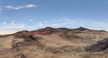 Naklejka premium Vast Desert Canyon Landscape With Red Rock Layers And Bright Sky, Sunlit Horizon