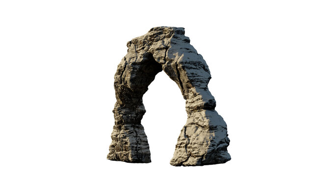 3D Rendering Cutout Of A Snowy Stone Arch Rock Formation For Architecture And Landscape
