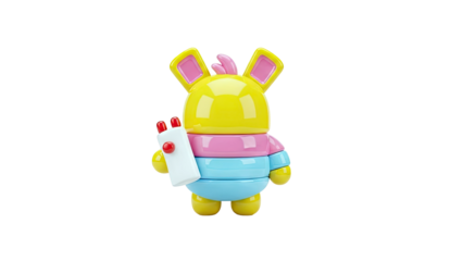 3D Render of a Cute Yellow Bunny Toy Holding a White Object