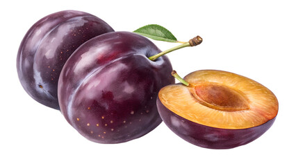 plums on white background